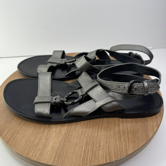 Coach Womens Black & Metallic Leather Flat Sandals Adjustable Straps Size 10 - Picture 2 of 9